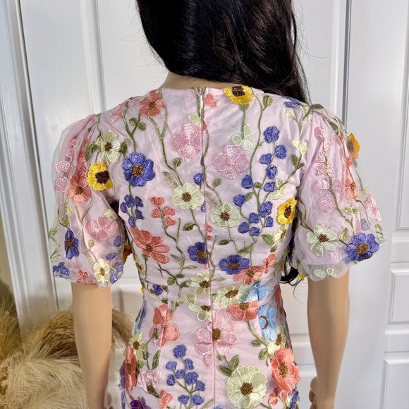 WOMEN'S 3D FLORAL BODYCON MINI DRESS WITH PUFF SLEEVES - Picture 10 of 13